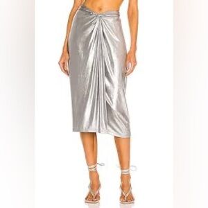 STAUD SILVER DRAPED GATHERED MIDI SKIRT Size:SMALL